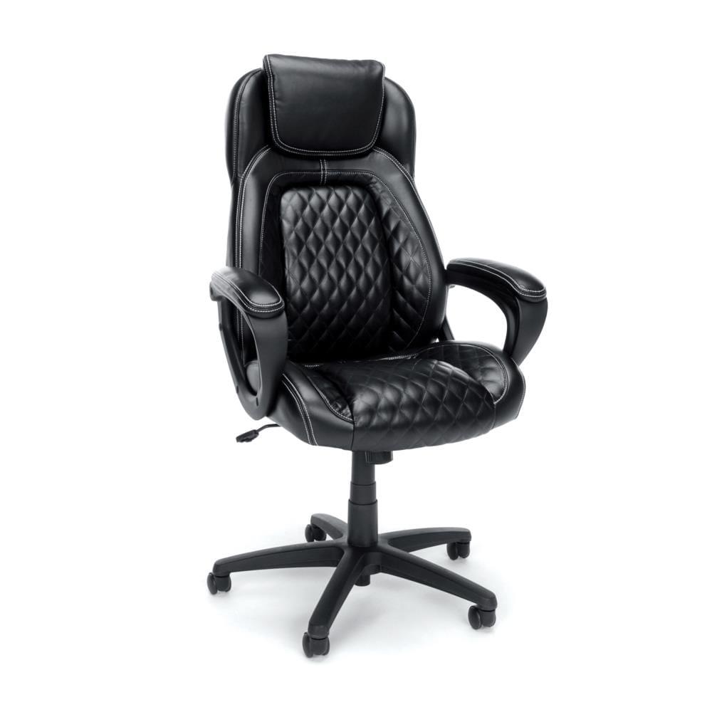 OFM Essentials by OFM Black Traditional Ergonomic Adjustable Height Swivel Faux Leather Desk Chair in the Office Chairs department at Lowes.com