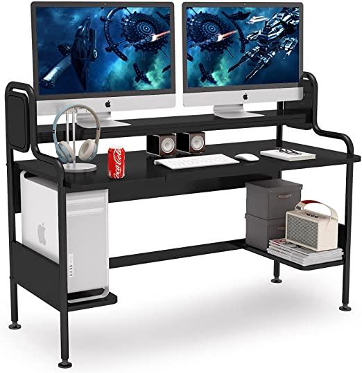 Amazon.com: Tribesigns 55-Inch Computer Desk with Monitor Shelf, Large Gaming Desk with Hutch and Storage Shelves, Studio Workstation Desk Studying Writing Table for Home Office (Black) : Home & Kitchen