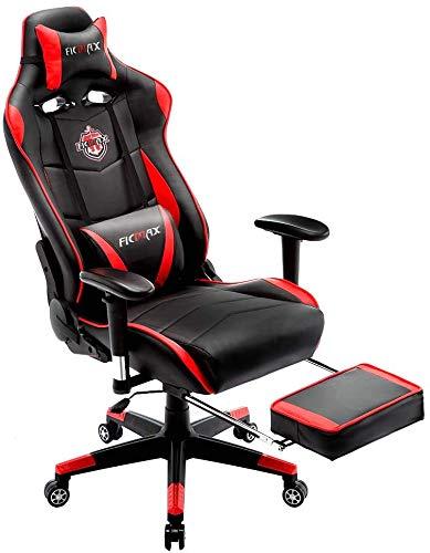 Ficmax Massage Gaming Chair Reclining Racing Home Office Chair High Back Gamer Chair with Footrest Memory Foam Gaming Computer Chair Gaming Chair with Headrest and Lumbar Support