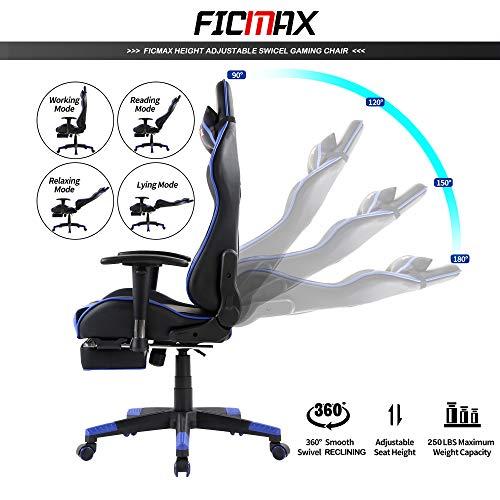 Ficmax Massage Gaming Chair Ergonomic Computer Gaming Chair with Footrest, Racing Style Home Office Chair High Back Gamer Chair for E-Sport Reclining Gaming Desk Chair with Headrest and Lumbar Support