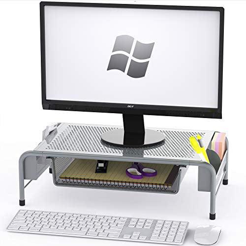 SimpleHouseware Metal Desk Monitor Stand Riser with Organizer Drawer, Silver - Walmart.com