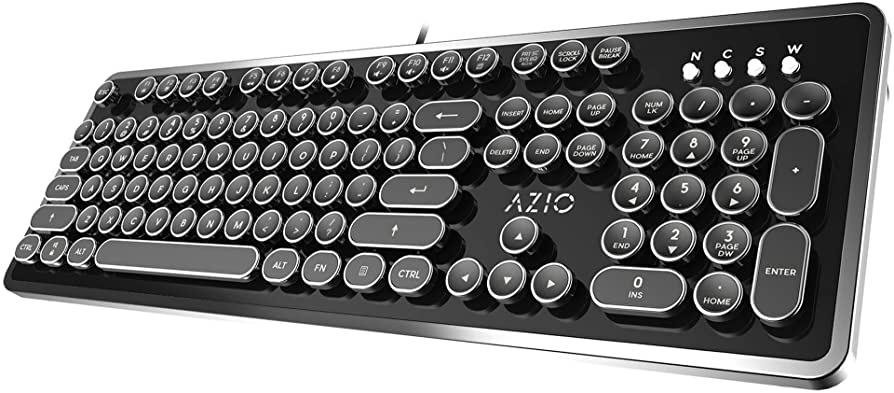 Azio Retro - Wired USB Mechanical Keyboard in Black and Chrome for PC (Blue Switch) (MK-RETRO-01)