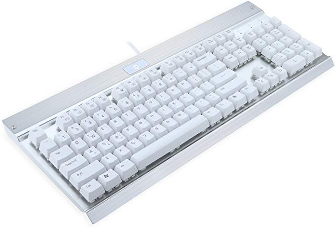 Eagletec KG011 Mechanical Keyboard Wired Ergonomic Clicky Blue Switch Equivalent for Office PC Home or Business (White Keyboard Blue LED Backlit) | Keyboard, Led, Mechanic