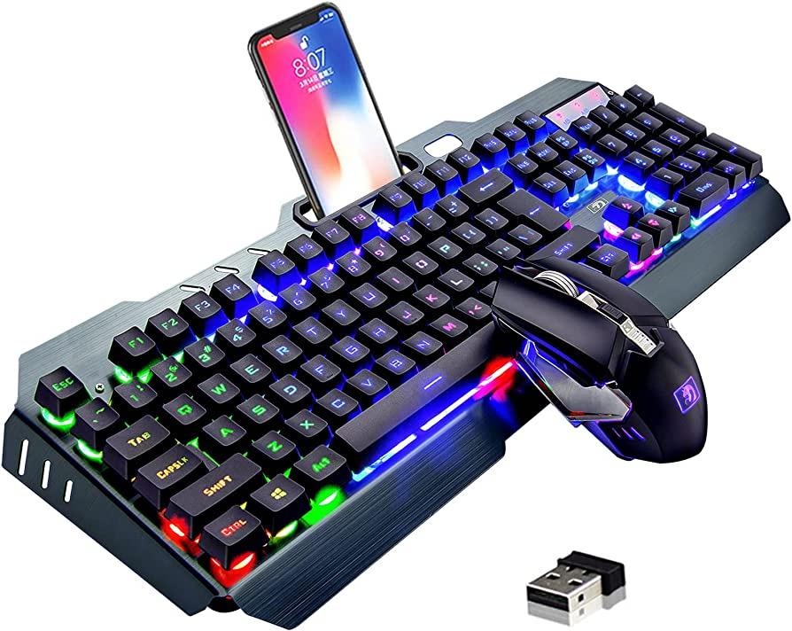 Amazon.com: Wireless Gaming Keyboard and Mouse,Rainbow Backlit Rechargeable Keyboard with 3800mAh Battery Metal Panel,Mechanical Feel Keyboard and 7 Color Mute Gaming Mouse for Windows Computer Gamers(Rainbow) : Video Games